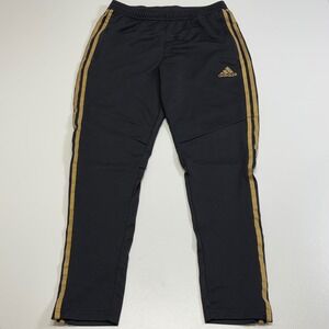Adidas Men's M Black Gold 3 Stripe AEROREADY Soccer Track Pants Ankle Zip